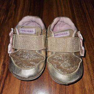 Skechers Pink and Gold Flexible Grip Sole For New Walkers Baby Size 3